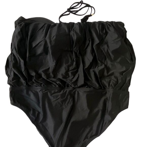 J Crew Black Jersey Lomellina Blouson Tassel Halter Strapless Swimsuit Sz 22 NWT - Picture 6 of 16